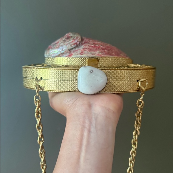 Gold and Pink Shell Clutch